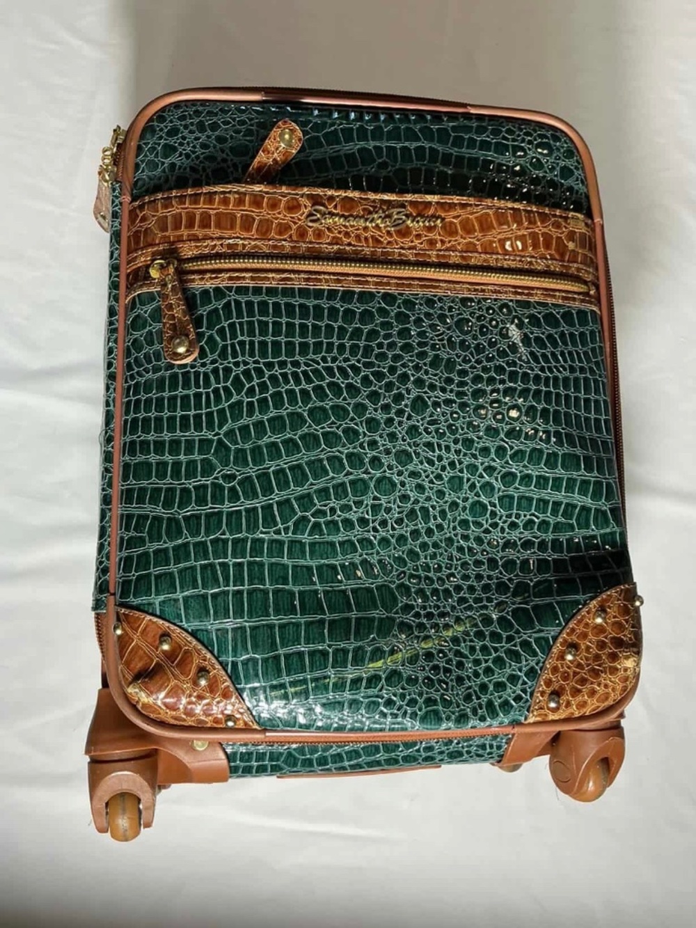 Green Brown Animal Print Rolling Suitcase Wheels Travel Luggage